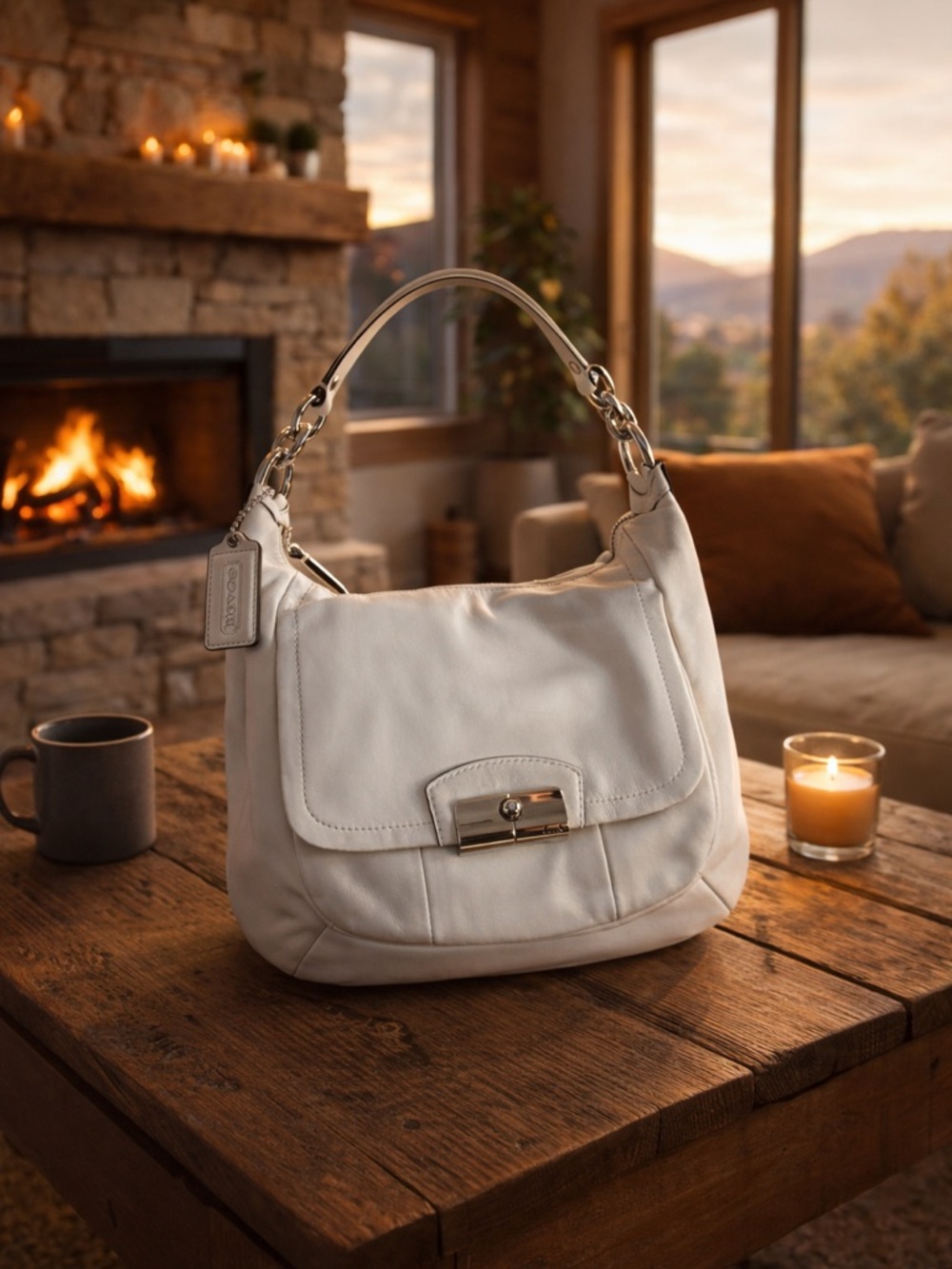 Coach Kristen Hobo Ivory Leather Shoulder Hobo with Silver-Tone Clasp